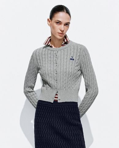  URBAN REVIVO - Áo khoác cardigan nữ dệt thừng thêu cherry 