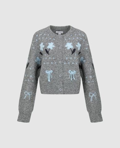  URBAN REVIVO - Áo khoác cardigan nữ cổ tròn phối họa tiết 
