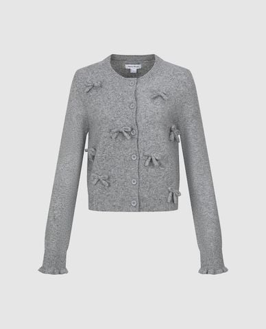  URBAN REVIVO - Áo khoác cardigan nữ cổ tròn tay dài đính nơ 