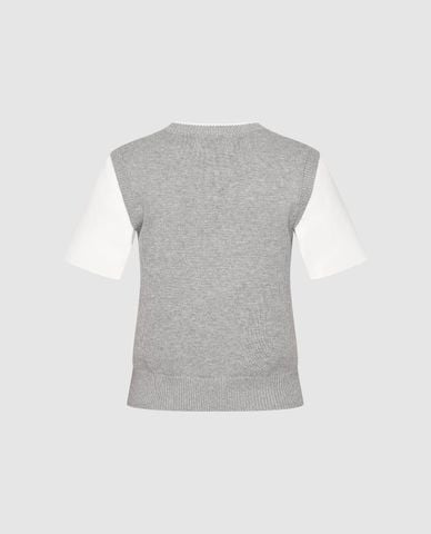  URBAN REVIVO - Áo dệt kim nữ cổ tròn tay ngắn phối họa tiết 