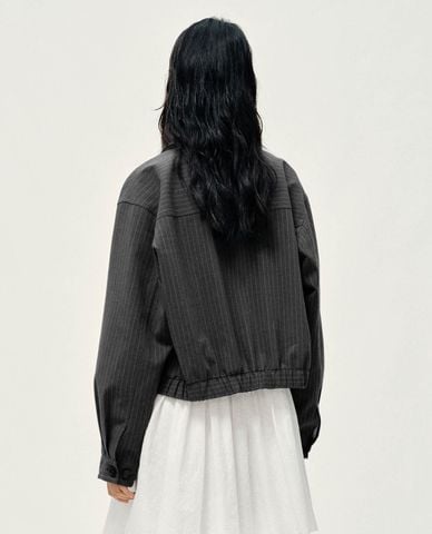  URBAN REVIVO - Áo khoác bomber nữ cổ bẻ họa tiết sọc 
