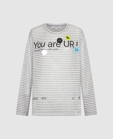  URBAN REVIVO - Áo thun nữ cổ tròn tay dài kẻ sọc 