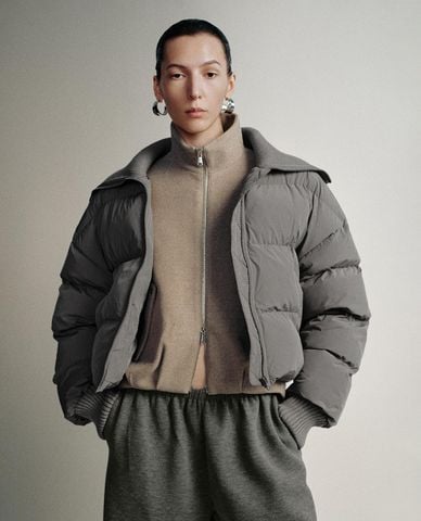  URBAN REVIVO - Áo khoác phao nữ cổ bẻ dáng ngắn 