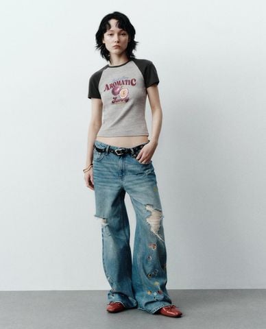  URBAN REVIVO - Áo thun nữ cổ tròn tay ngắn Printed 