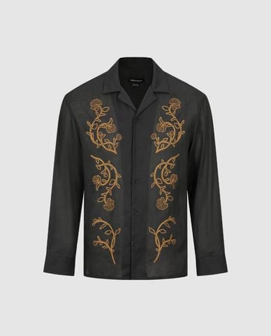  URBAN REVIVO - Áo sơ mi nam cổ bẻ tay dài thêu hoa 