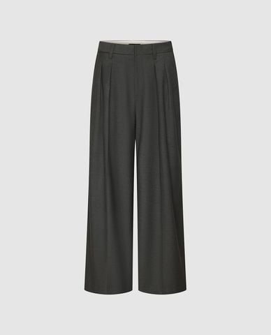  URBAN REVIVO - Quần nữ ống rộng lưng cao xếp li 