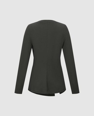  URBAN REVIVO - Áo kiểu nữ cổ tròn tay dài xoắn eo 