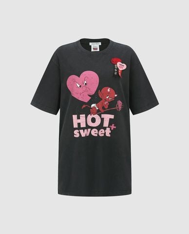  URBAN REVIVO - Áo thun nữ cổ tròn tay ngắn in hình 