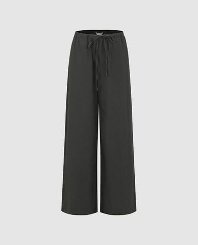  URBAN REVIVO - Quần nữ ống rộng lưng thun phối dây rút 