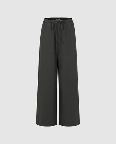  URBAN REVIVO - Quần nữ ống rộng lưng thun phối dây rút 
