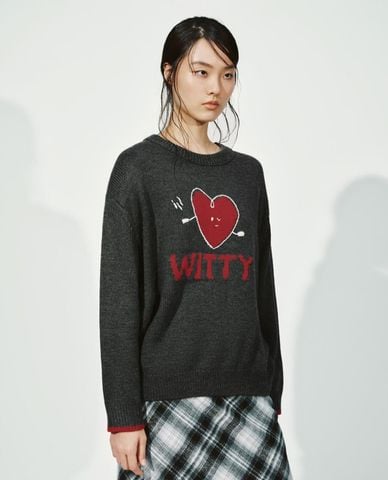  URBAN REVIVO - Áo dệt kim nữ cổ tròn tay dài in họa tiết 