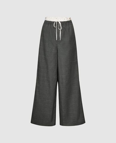 URBAN REVIVO - Quần nữ ống rộng lưng thun phối dây rút 