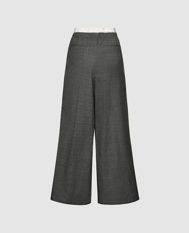  URBAN REVIVO - Quần nữ ống rộng lưng thun phối dây rút 
