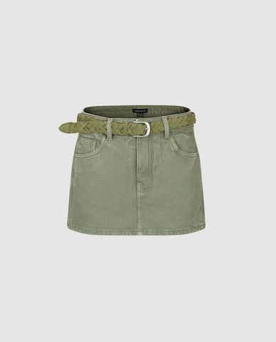  URBAN REVIVO - Quần short jeans nữ giả váy kèm thắt lưng 