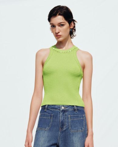  URBAN REVIVO - Áo dệt kim nữ sát nách phom ôm 