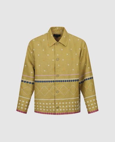  URBAN REVIVO - Áo khoác sơ mi nam tay dài họa tiết thổ cẩm 