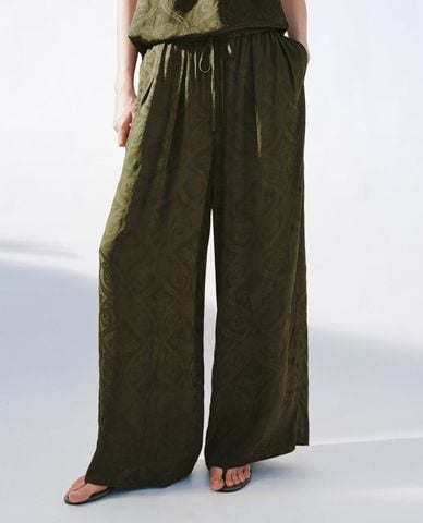 URBAN REVIVO - Quần nữ ống rộng phối dây rút họa tiết paisley 