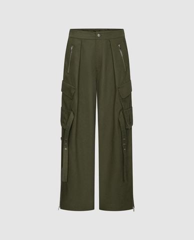  URBAN REVIVO - Quần nữ ống rộng lưng thun phối túi hộp 