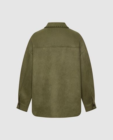  URBAN REVIVO - Áo khoác sơ mi nữ tay dài phối viền thêu 