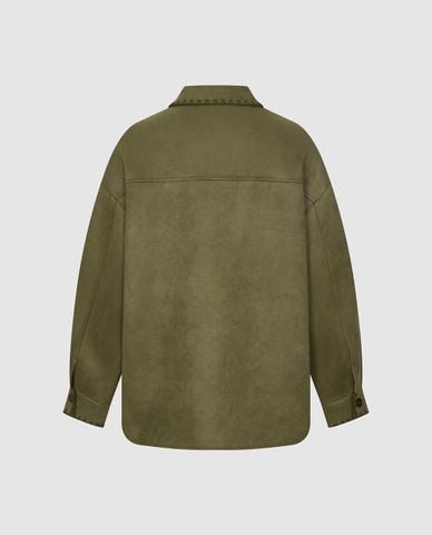  URBAN REVIVO - Áo khoác sơ mi nữ tay dài phối viền thêu 