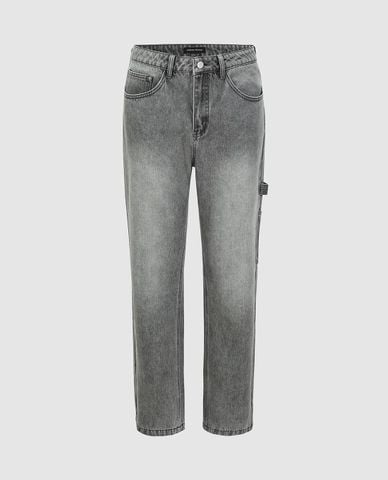  URBAN REVIVO - Quần jeans nam ống đứng wash bạc 