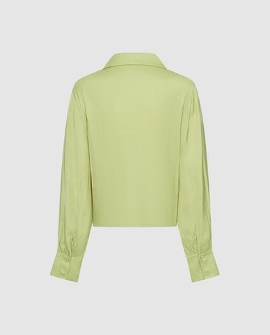  URBAN REVIVO - Áo kiểu nữ cổ bẻ tay dài xoắn eo 