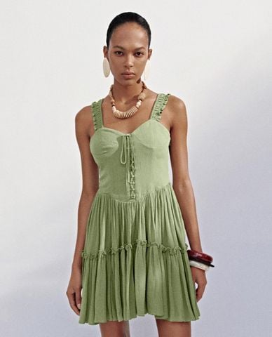  URBAN REVIVO - Đầm hai dây mini cổ tim buộc nơ 