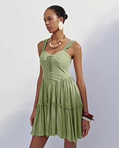  URBAN REVIVO - Đầm hai dây mini cổ tim buộc nơ 