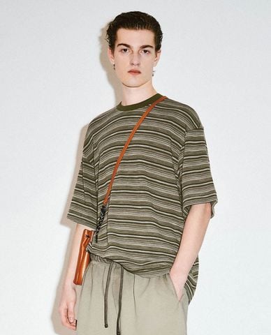  URBAN REVIVO - Áo thun nam cổ tròn tay ngắn Striped 