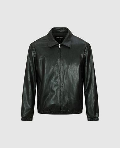  URBAN REVIVO - Áo khoác da nam cổ bẻ tay dài khóa kéo 