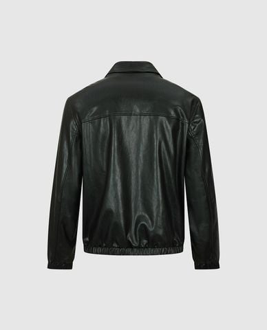  URBAN REVIVO - Áo khoác da nam cổ bẻ tay dài khóa kéo 