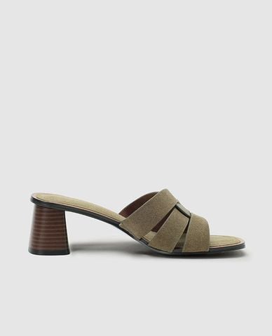 URBAN REVIVO - Giày mules cao gót nữ hở mũi gót trụ 