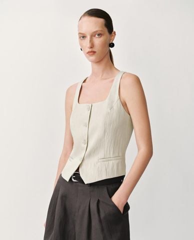  URBAN REVIVO - Áo khoác gilet nữ cổ vuông phối nút 