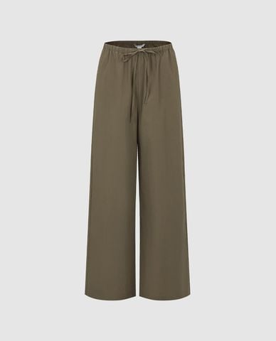  URBAN REVIVO - Quần nữ ống rộng lưng thun phối dây rút 