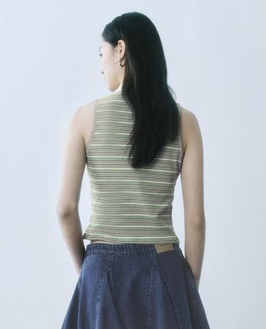  URBAN REVIVO - Áo sát nách nữ cổ bẻ kẻ sọc 