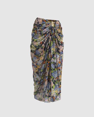  URBAN REVIVO - Chân váy quấn midi Floral Draped 