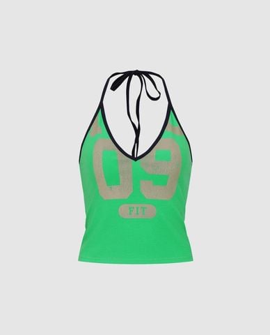  URBAN REVIVO - Áo kiểu nữ cổ yếm in số thể thao 