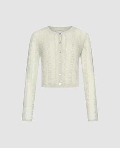  URBAN REVIVO - Áo khoác dệt kim nữ tay dài phối bèo 