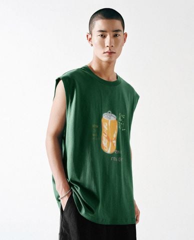  URBAN REVIVO - Áo sát nách nam cổ tròn in họa tiết 