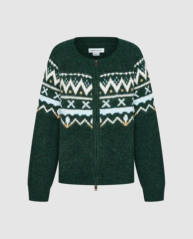  URBAN REVIVO - Áo khoác cardigan nữ cổ tròn phối khoá zip 