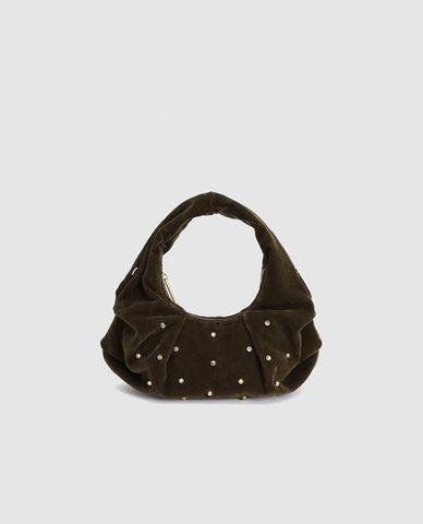  URBAN REVIVO - Túi đeo vai nữ hình bán nguyệt đính hạt 