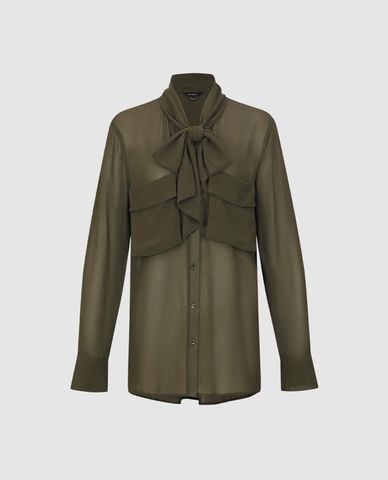  URBAN REVIVO - Áo sơ mi nữ tay dài phối nơ cổ 