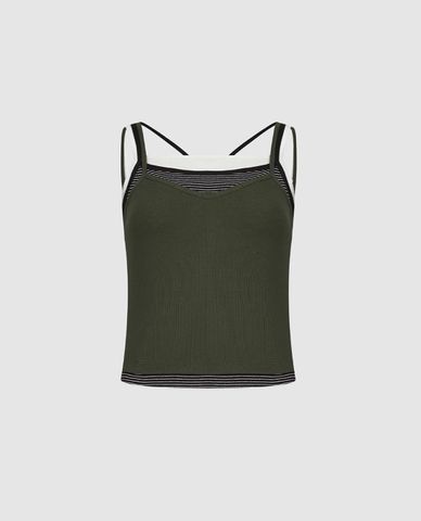  URBAN REVIVO - Áo hai dây nữ layer phối sọc phom ôm 