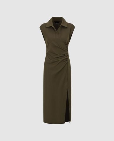  URBAN REVIVO - Đầm polo midi sát nách xẻ tà 