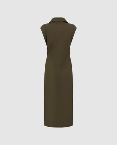  URBAN REVIVO - Đầm polo midi sát nách xẻ tà 