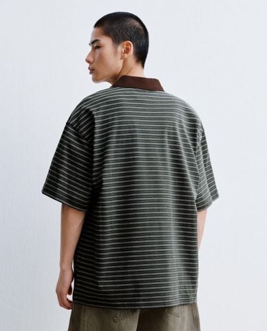  URBAN REVIVO - Áo polo nam cổ bẻ tay ngắn kẻ sọc 