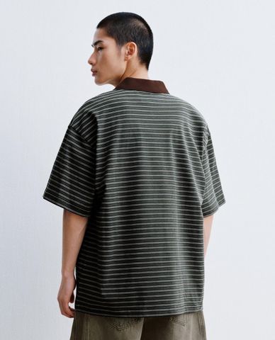  URBAN REVIVO - Áo polo nam cổ bẻ tay ngắn kẻ sọc 