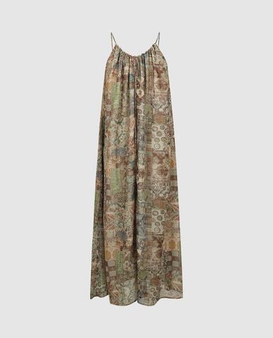  URBAN REVIVO - Đầm hai dây maxi họa tiết vintage 