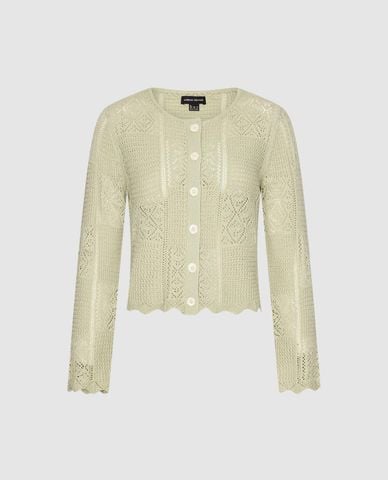  URBAN REVIVO - Áo khoác dệt kim nữ cổ tròn phối ren 