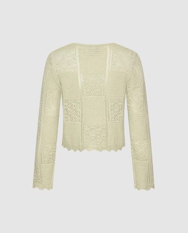  URBAN REVIVO - Áo khoác dệt kim nữ cổ tròn phối ren 